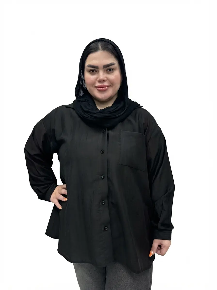 شومیز سایز بزرگ زنانه مدل لنین کریستال (پری شیشه ای) طرح جیب دار